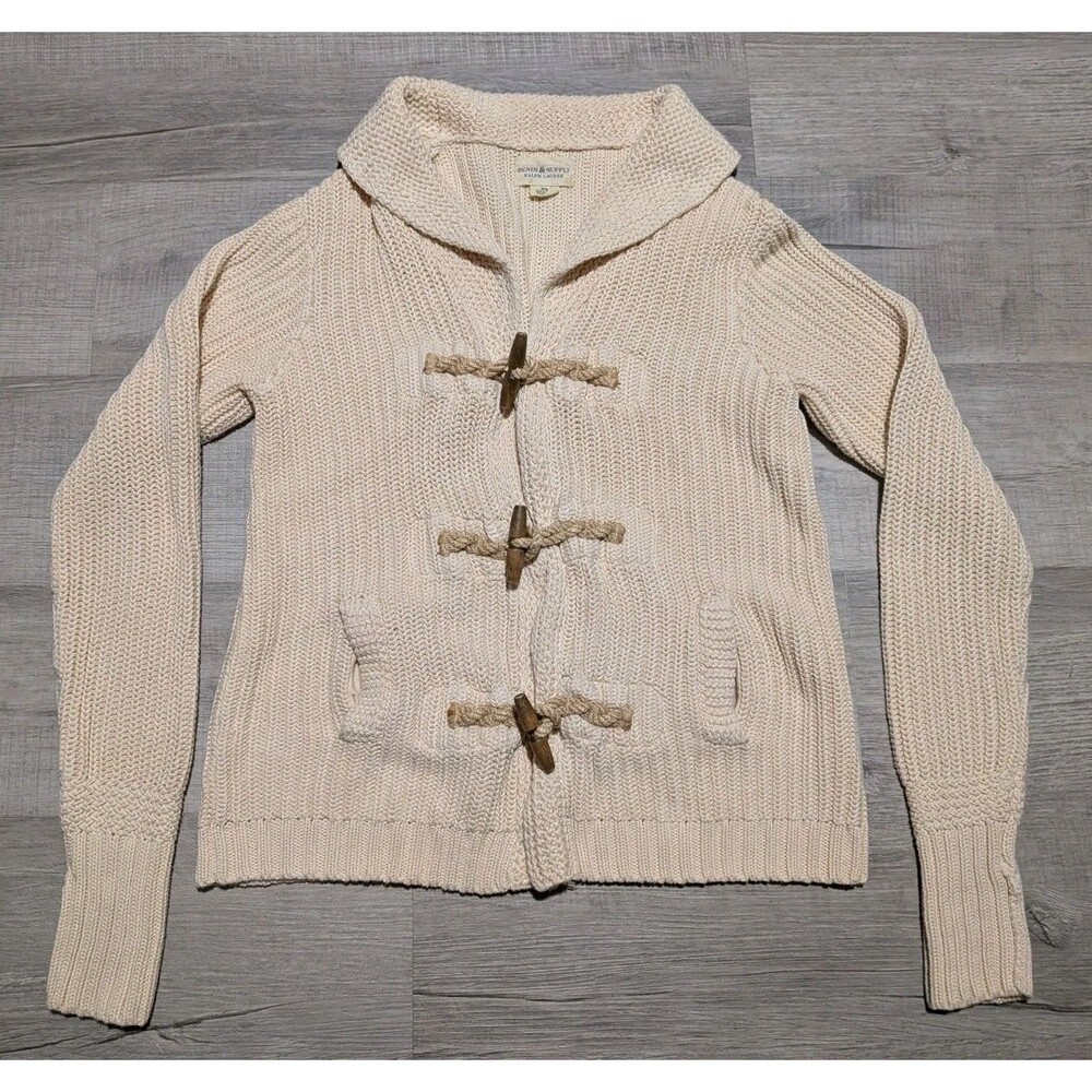 Ralph Lauren Denim & Supply Cardigan Sweater Womens  M Cream Shawl Collar Toggle
